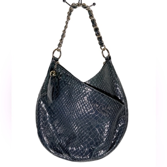 Gianni‎ Bini Purse Shoulder Hobo Bag Gold Chain Snakeskin Blue Green Purple - Picture 1 of 7